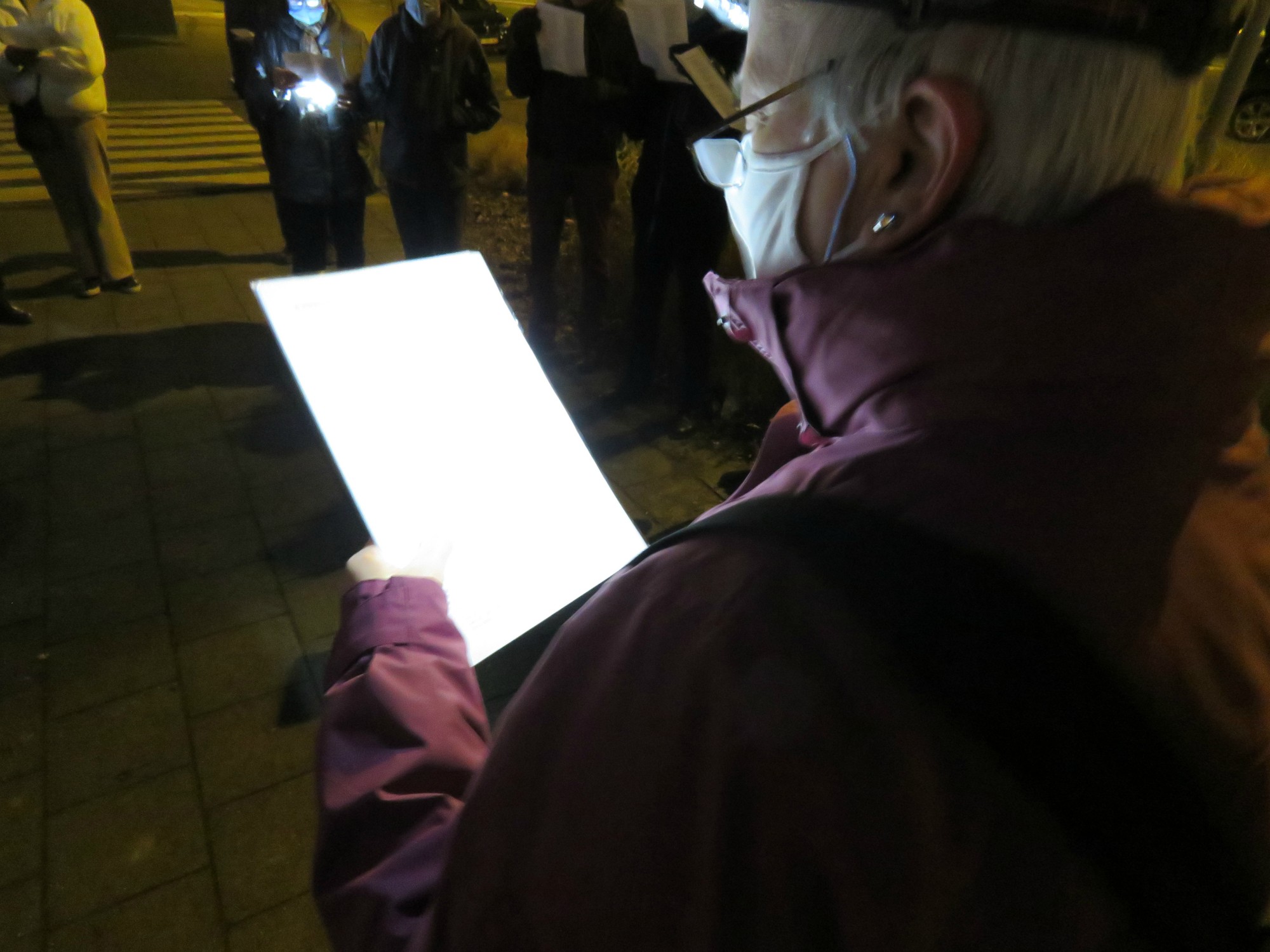 Driekoningen zingen aan de KWB kerststal in de Melis Stokelaan